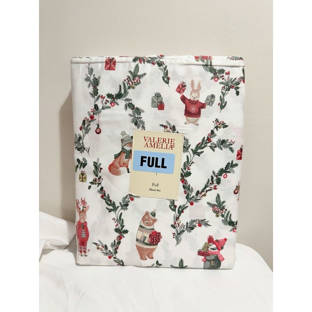 VALERIE AMELIA Full sheet set Christmas woodland animal party sheets Cotton NE